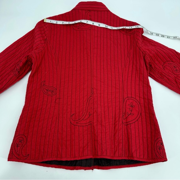Chicos Jacket Womens 0 US Sz S 4 Red Paisley Quilted Cotton Buttons READ - Picture 6 of 11